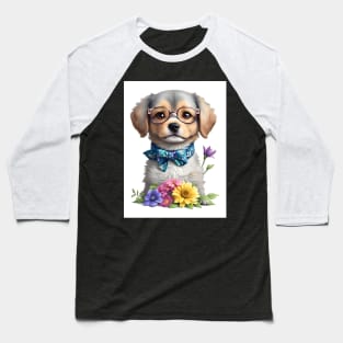 Cute puppy wearing glasses with flowers Baseball T-Shirt